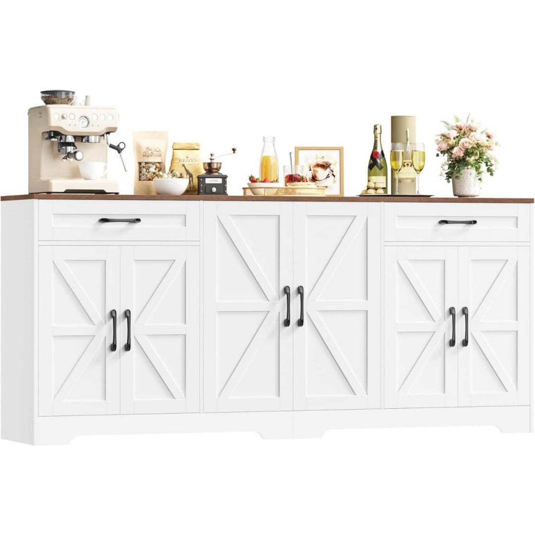 Credence gris clair a 2 portes 6 tiroirs metal finition rustique