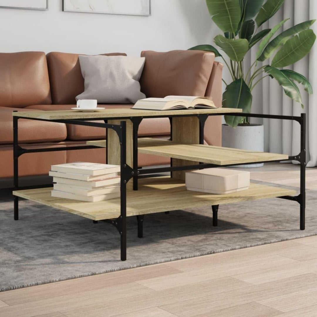 Table basse gris fonctionnel pieds metalliques
