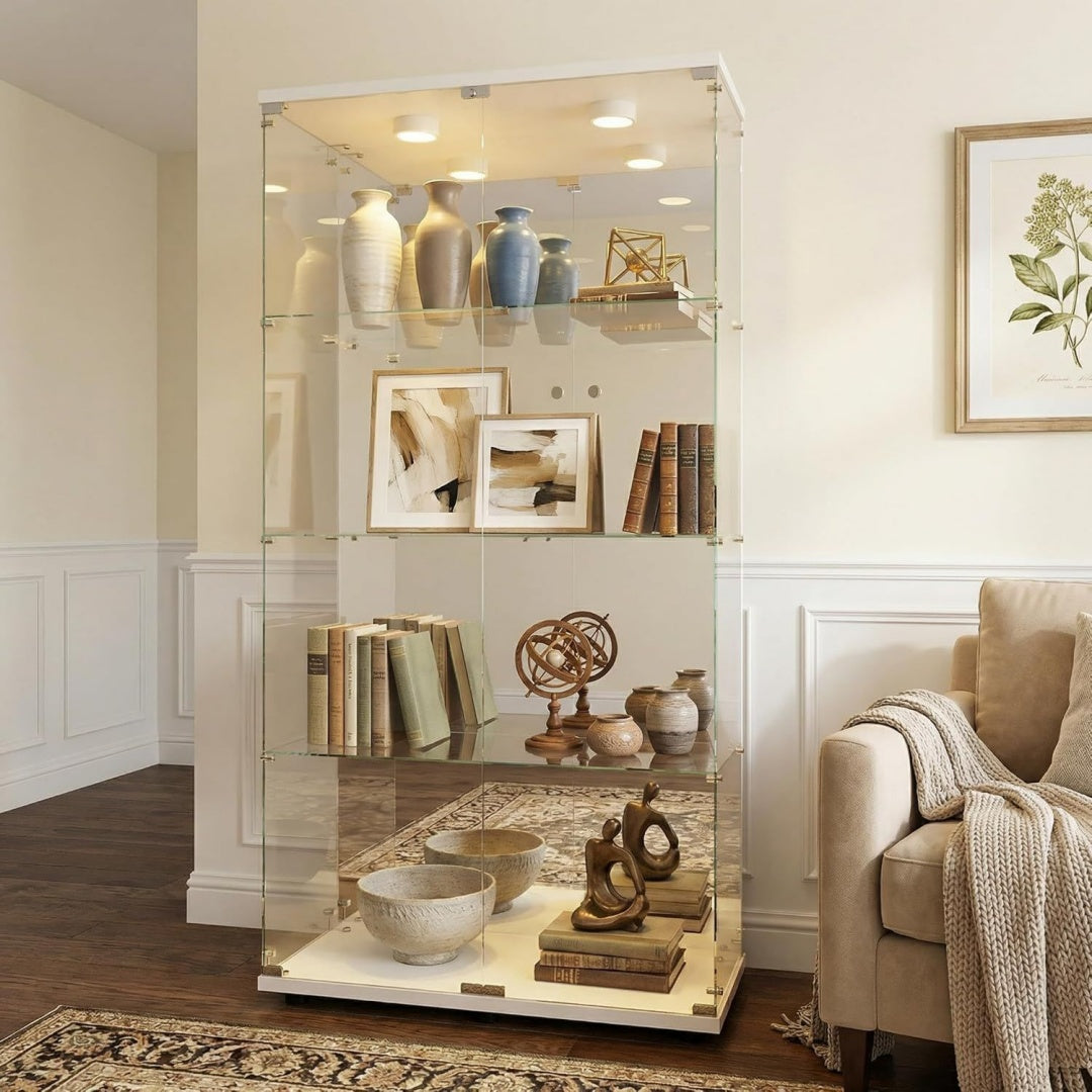 Vitrine marron (35 x 78 x 163 cm), espace de rangement genereux