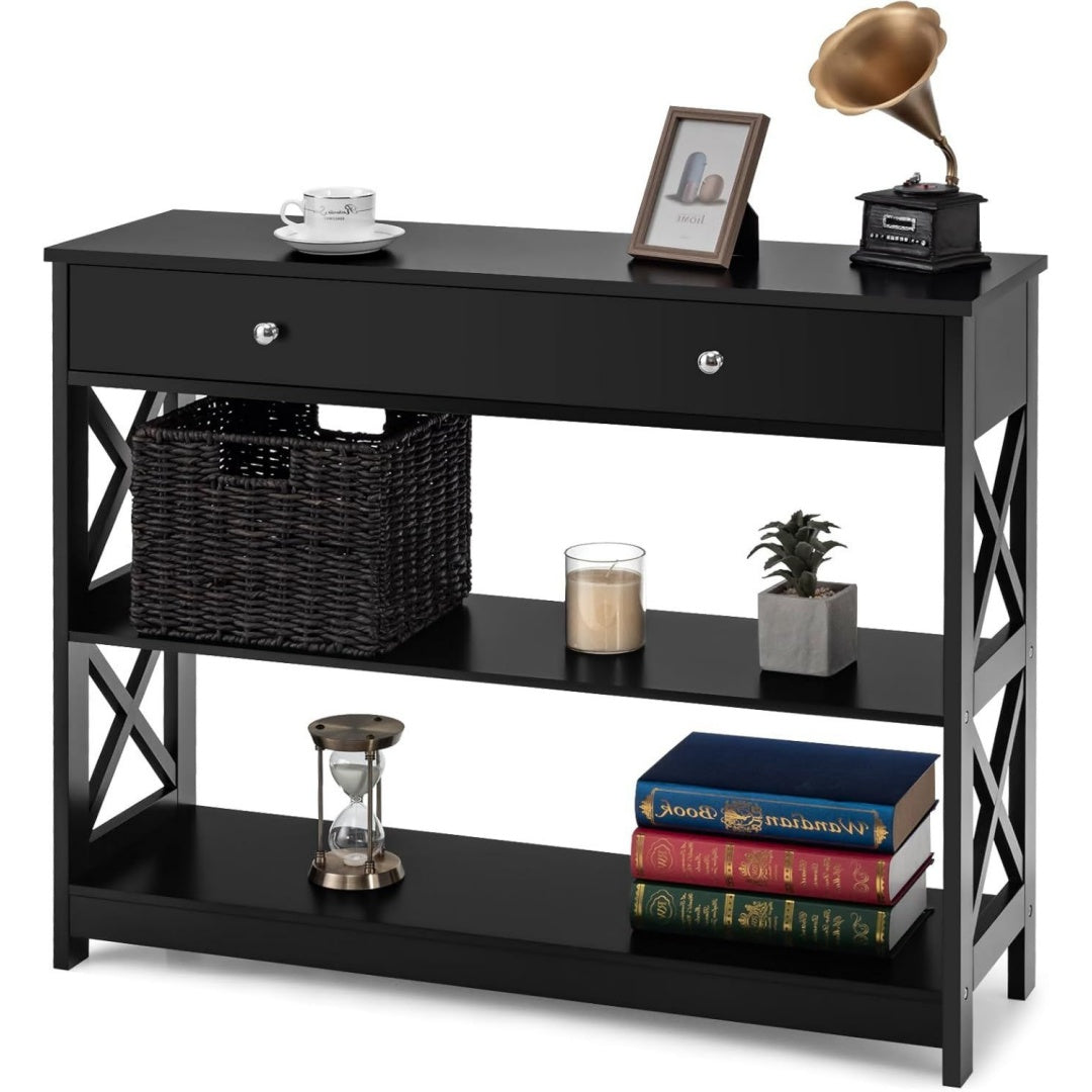 Noire table console style scandinave, 100 x 30 x 80 cm