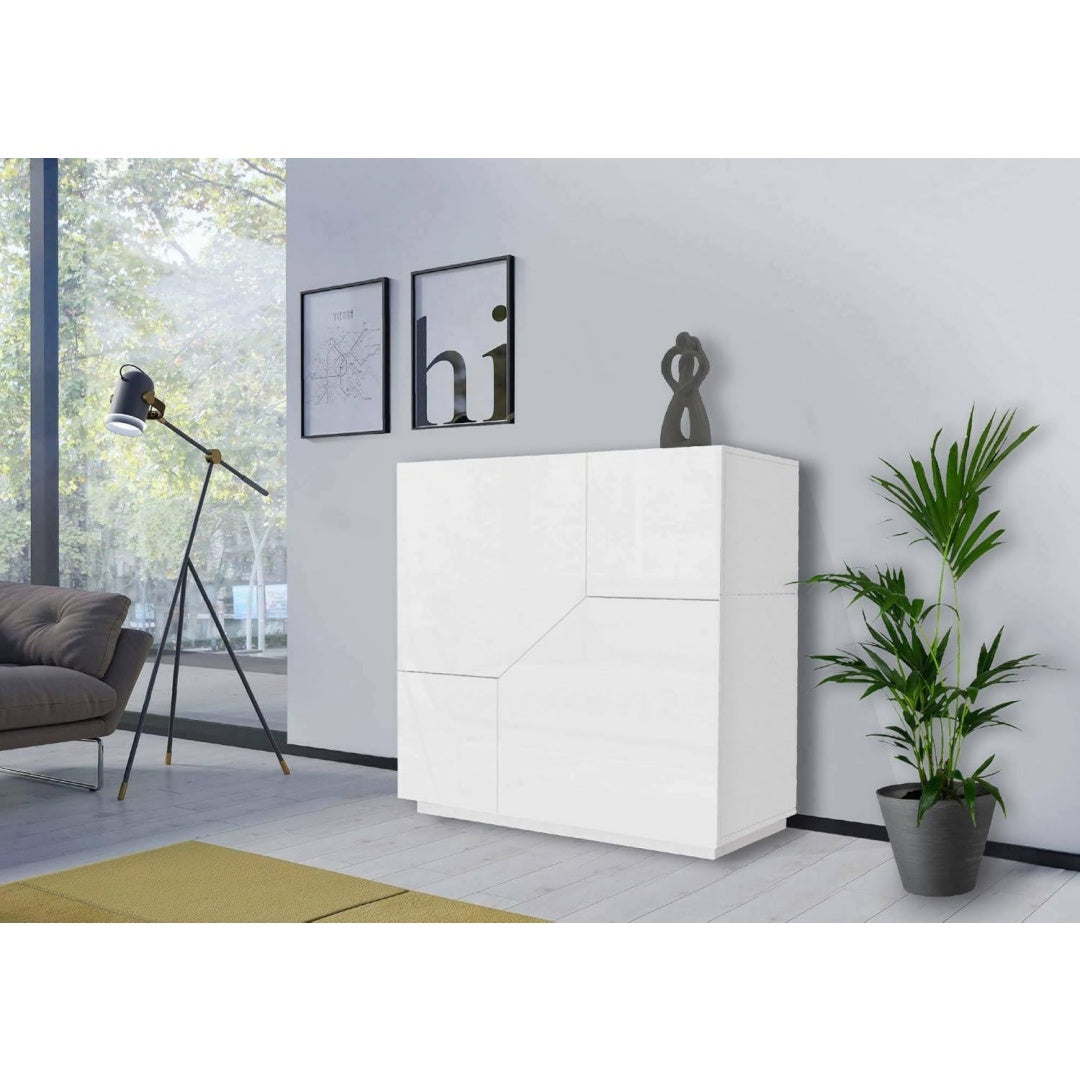 Buffet haut en pin gris clair, deux portes, etageres modulables