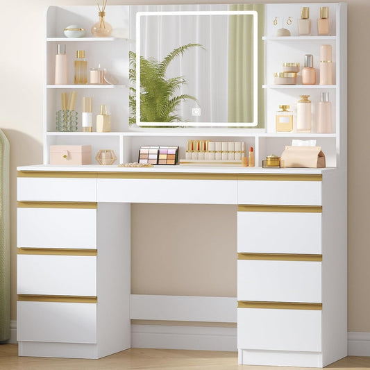 Coiffeuse gris clair LED minimaliste