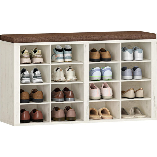 Raffinement scandinave, banquette de rangement creme en panneau de particules
