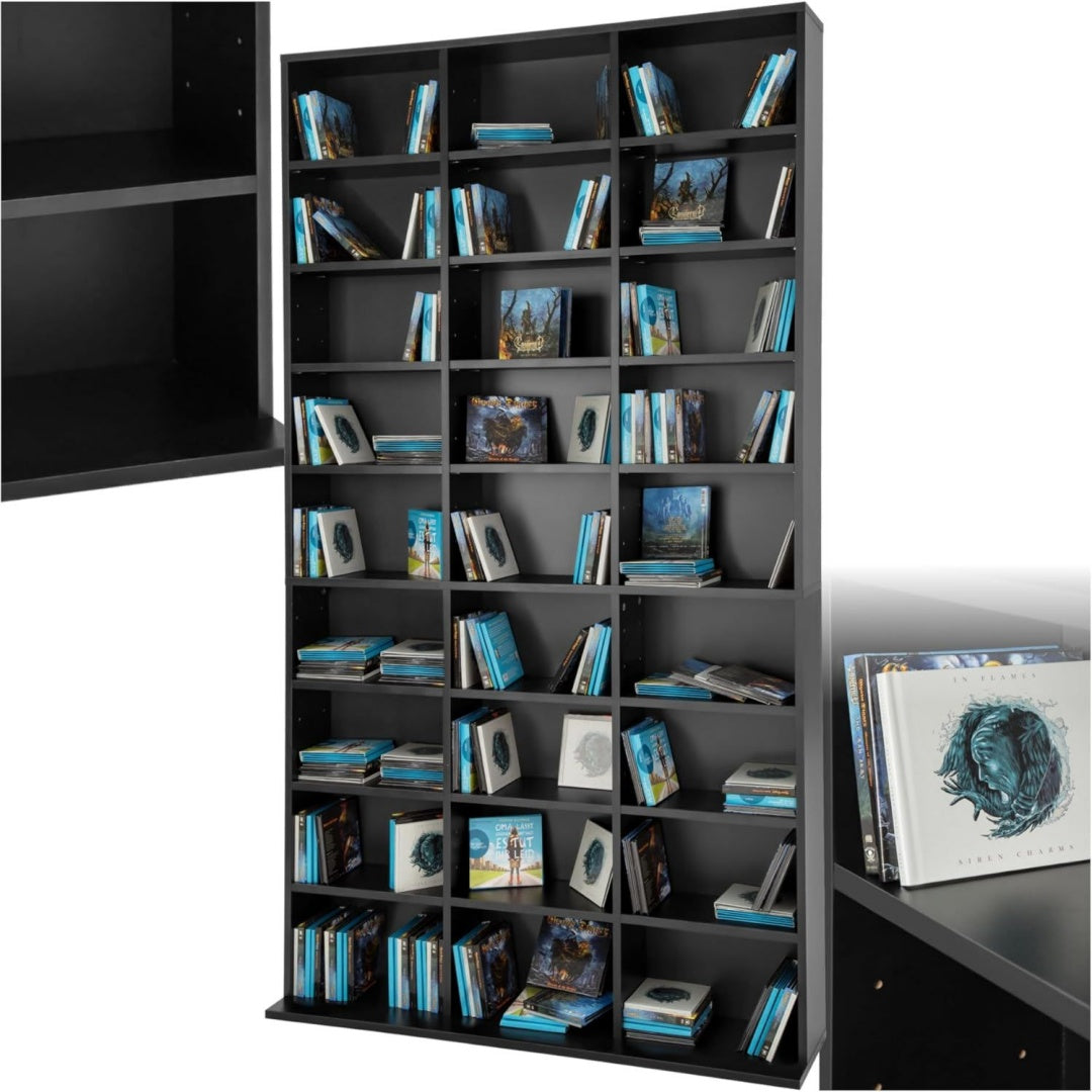 Bibliotheque multimedia noir MDF 102 cm, rangement design moderne