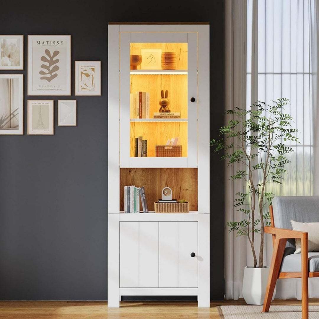 Vitrine gris, structure robuste, deux portes, six etageres