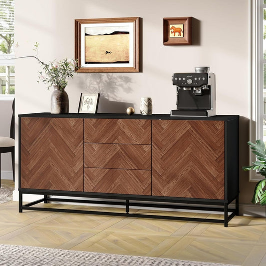 Buffet marron en metal et panneau de particules