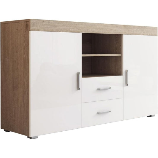 Buffet gris clair fonctionnel passage de cables 2 portes