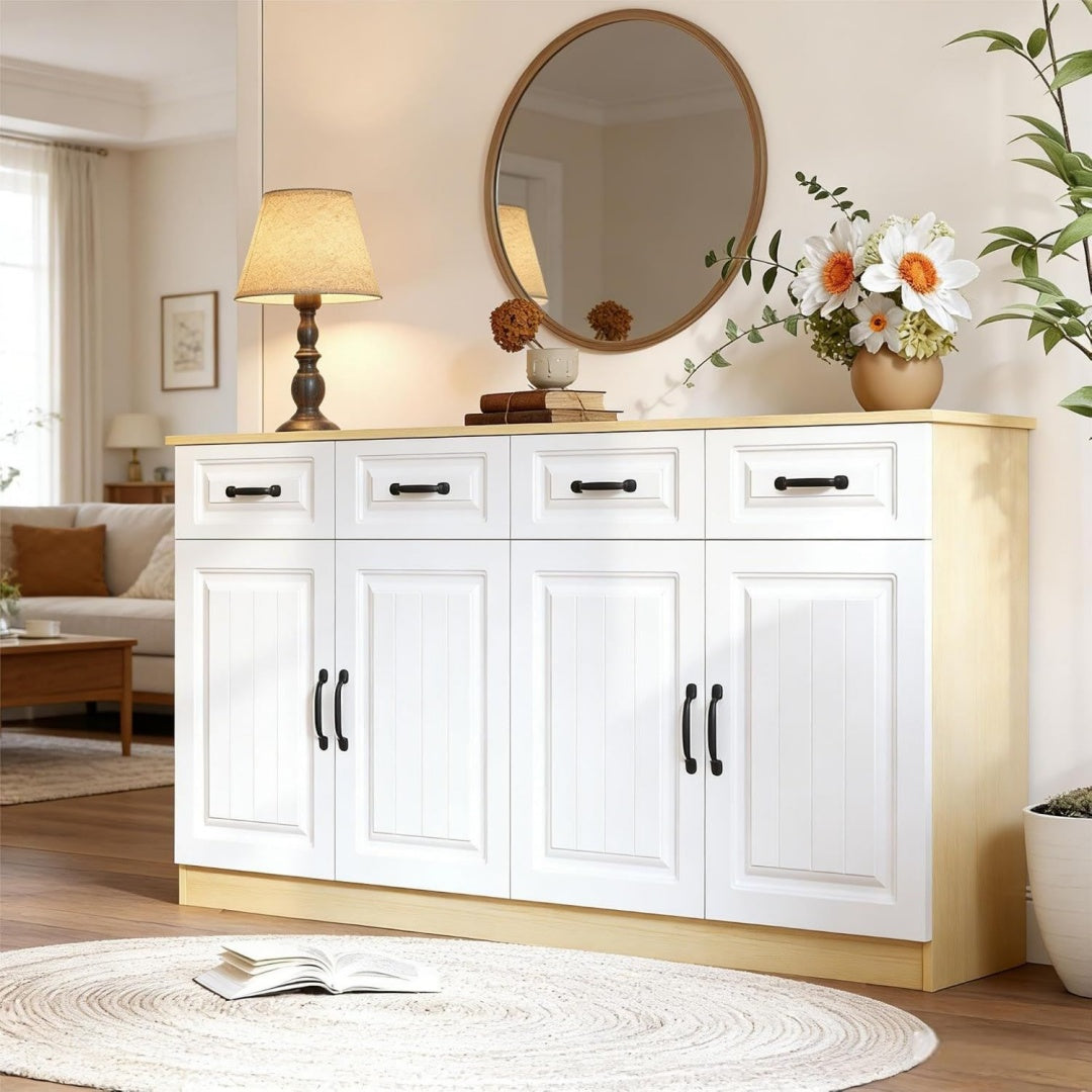 Bois et metal, buffet gris clair style moderne
