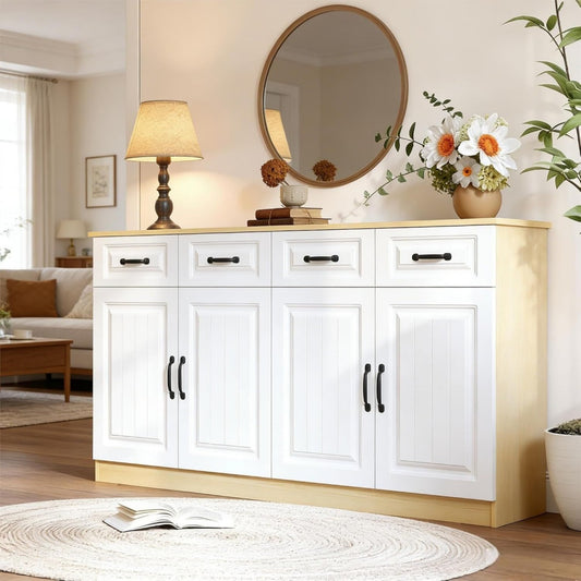 Bois et metal, buffet gris clair style moderne