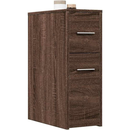 Meuble colonne marron, roulettes, solution de rangement moderne