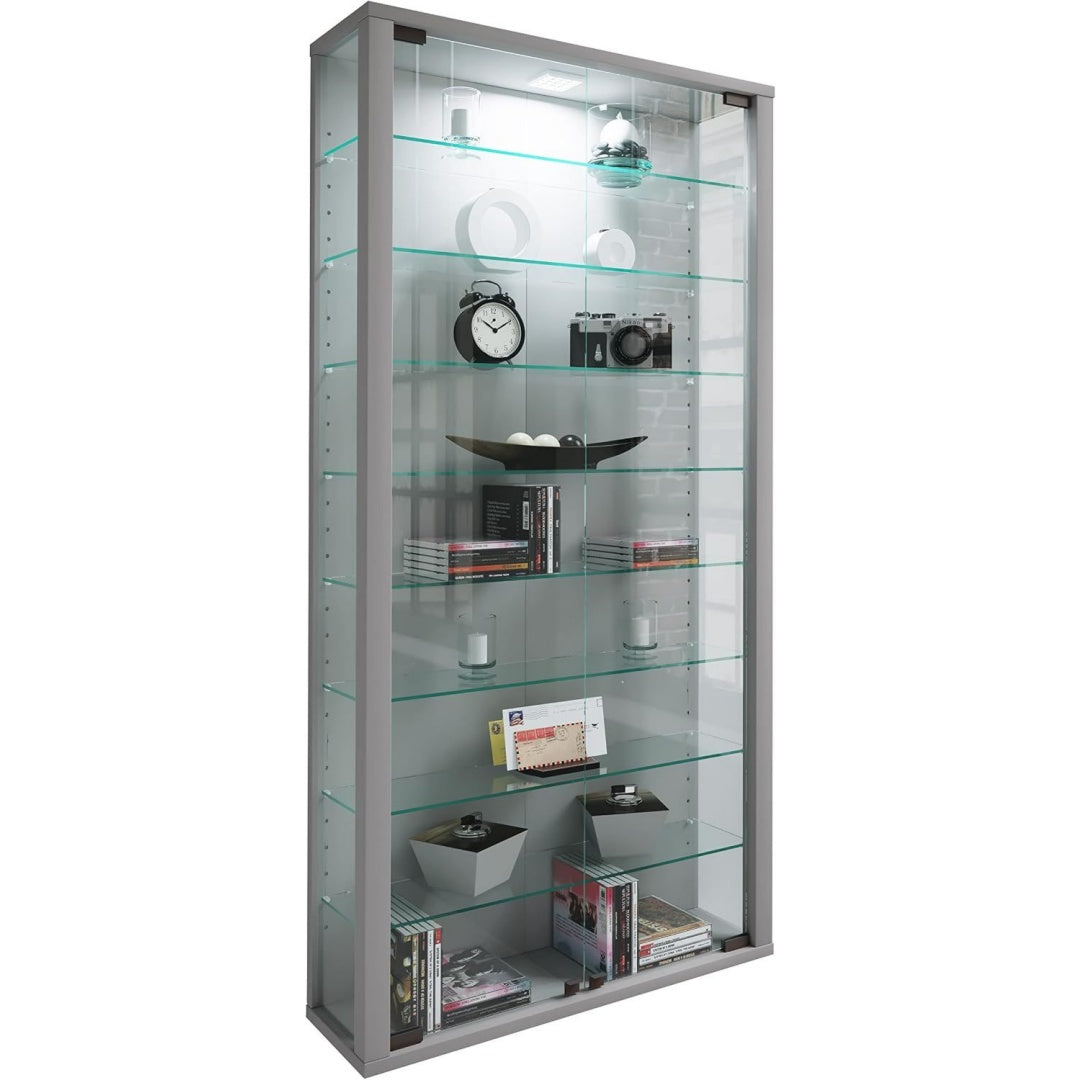 Grise vitrine en verre avec eclairage LED
