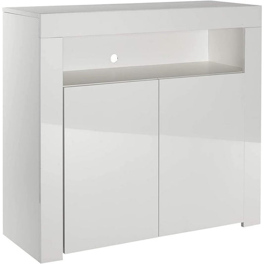 Buffet gris clair style moderne 2 portes et 2 etageres