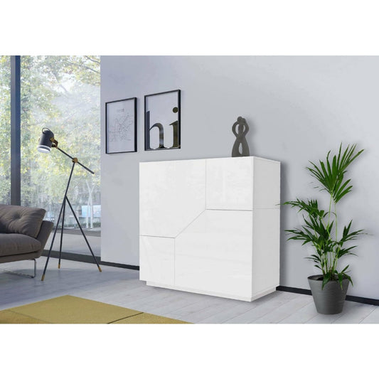 Buffet haut en pin gris clair, deux portes, etageres modulables